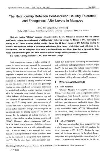 The Relationship Between Heat-induced Chilling Tolerance and Endogenous ABA Levels in Mangoes