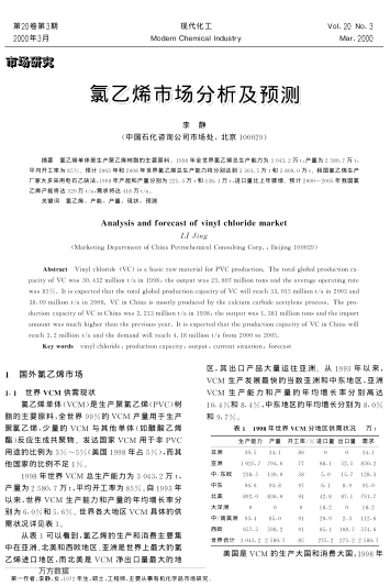 氯乙烯市場(chǎng)分析及預(yù)測(cè)