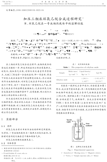 加壓三相床環(huán)氧乙烷合成過程研究Ⅳ.環(huán)氧乙烷在一號液相熱載體中的溶解性能