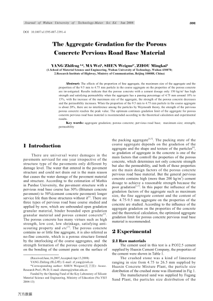 The Aggregate Gradation for the Porous Concrete Pervious Road Base Material