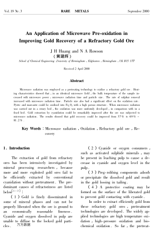 An Application of Microwave Pre-oxidation in Improving Gold Recovery of a Refractory Gold Ore