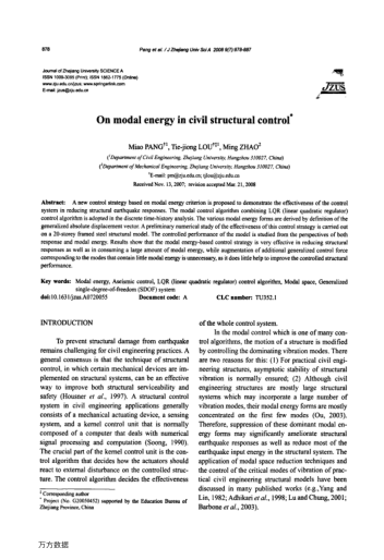 On modal energy in civil structural control
