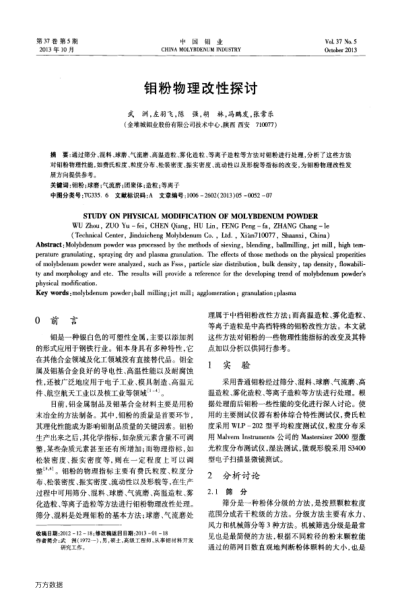 鉬粉物理改性探討