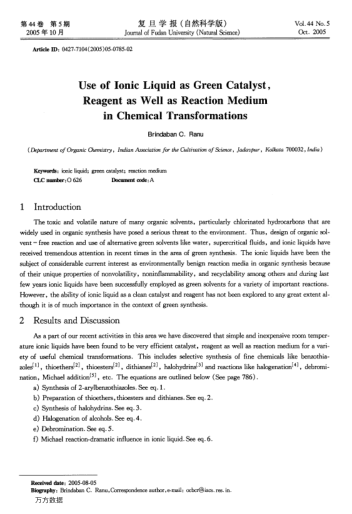 Use of Ionic Liquid as Green Catalyst, Reagent as Well as Reaction Medium in Chemical Transformation