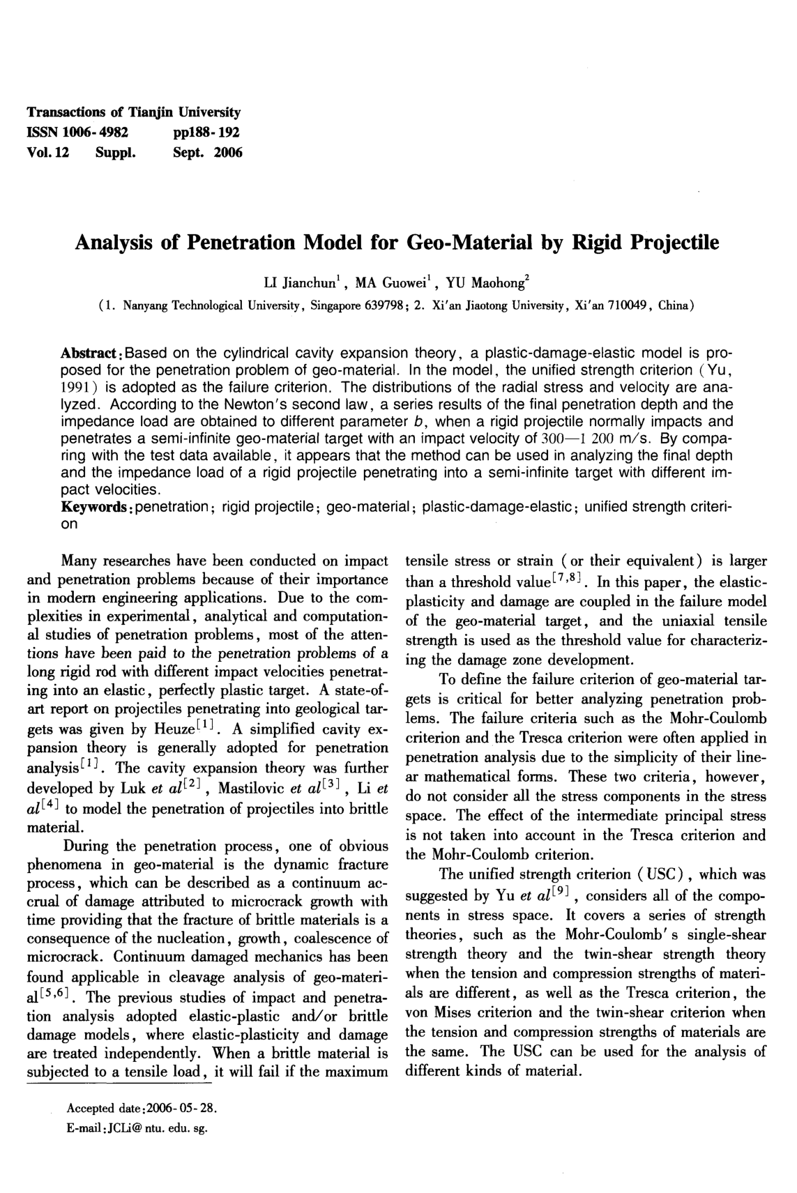 Analysis of Penetration Model for Geo-Material by Rigid Projectile