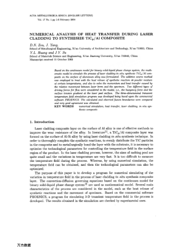 NUMERICAL ANALYSIS OF HEAT TRANSFER DURING LASER CLADDING TO SYNTHESIZE TiCp/Al COMPOSITE