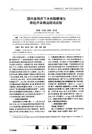 國(guó)內(nèi)首例井下水熱裂解催化降粘開(kāi)采稠油現(xiàn)場(chǎng)試驗(yàn)