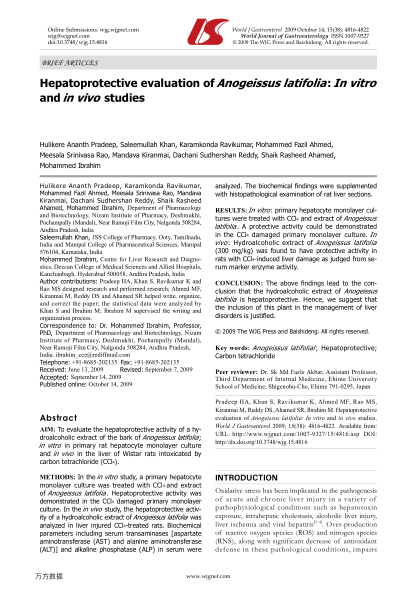 Hepatoprotective evaluation of Anogeissus latifolia: In vitro and in vivo studies