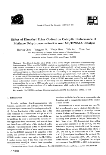 Effect of Dimethyl Ether Co-feed on Catalytic Performance of Methane Dehydroaromatization over Mo/HZ