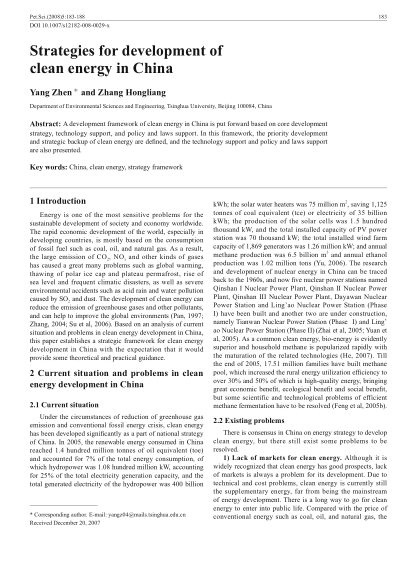 Strategies for development of clean energy in China
