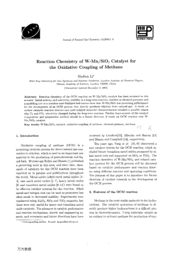 Reaction Chemistry of W-Mn/SiO2 Catalyst for the Oxidative Coupling of Methane
