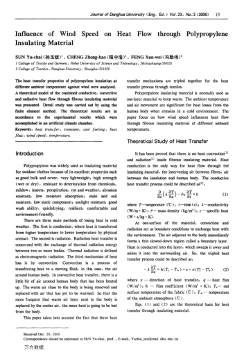Influence of Wind Speed on Heat Flow through Polypropylene Insulating Material