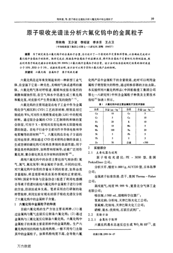 原子吸收光譜法分析六氟化鎢中的金屬粒子