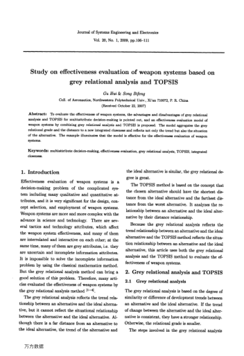 Study on effectiveness evaluation of weapon systems based on grey relational analysis and TOPSIS