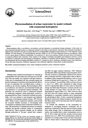 Phytoremediation of urban wastewater by model wetlands with ornamental hydrophytes