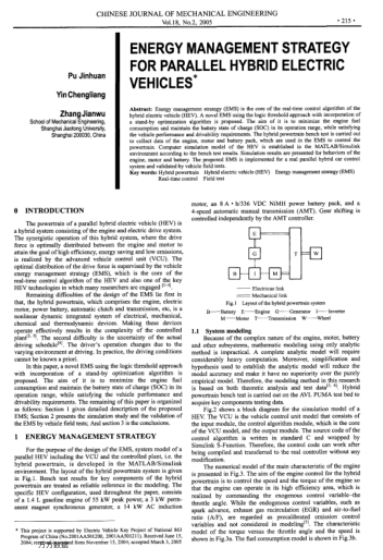 ENERGY MANAGEMENT STRATEGY FOR PARALLEL HYBRID ELECTRIC VEHICLES