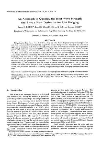 An Approach to Quantify the Heat Wave Strength and Price a Heat Derivative for Risk Hedging