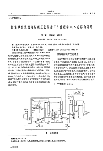 低溫甲醇洗脫硫脫碳工藝原始開車過程中H2S超標(biāo)的處理