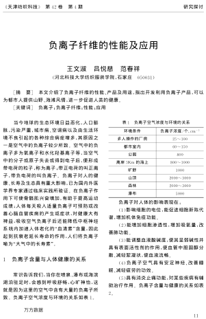 負(fù)離子纖維的性能及應(yīng)用