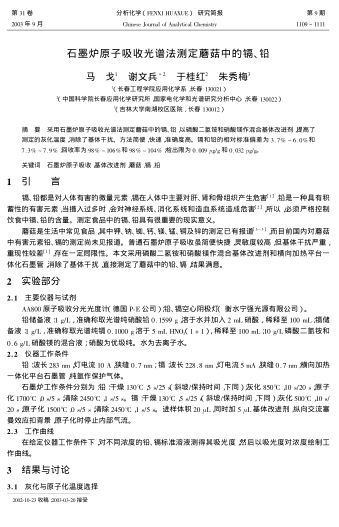 石墨爐原子吸收光譜法測定蘑菇中的鎘、鉛