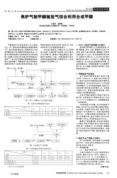 焦爐氣制甲醇馳放氣綜合利用合成甲醇