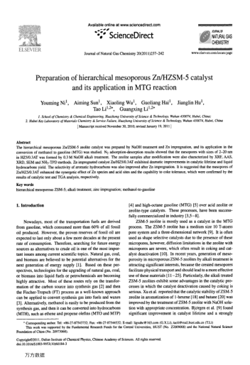 Preparation of hierarchical mesoporous Zn/HZSM-5 catalyst and its application in MTG reaction