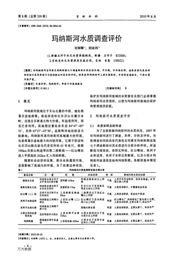 瑪納斯河水質(zhì)調(diào)查評價