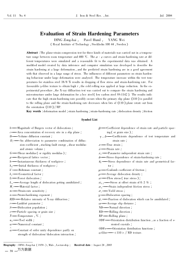 Evaluation of Strain Hardening Parameters