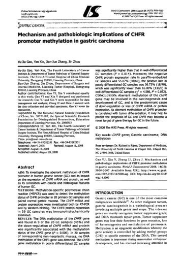 Mechanism and pathobiologic implications of CHFR promoter methylation in gastric carcinoma