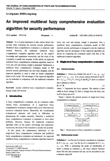 An improved multilevel fuzzy comprehensive evaluation algorithm for security performance