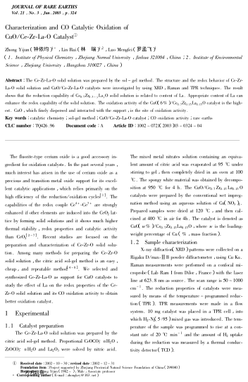 Characterization and CO Catalytic Oxidation of CuO/Ce-Zr-La-O Catalyst