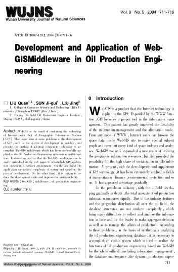 Development and Application of WebGIS Middleware in Oil Production Engineering