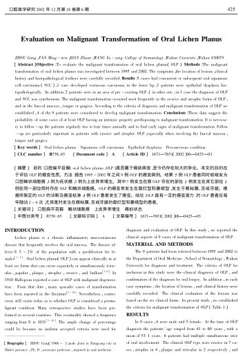 Evaluation on Malignant Transformation of Oral Lichen Planus