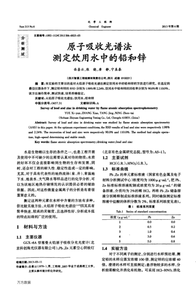 原子吸收光譜法測(cè)定飲用水中的鉛和鋅
