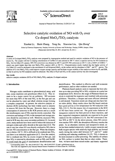 Selective catalytic oxidation of NO with O2 over Ce-doped MnOx/TiO2 catalysts