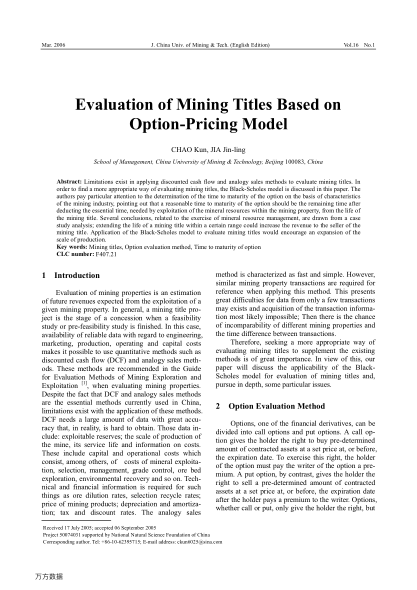 Evaluation of Mining Titles Based on Option-Pricing Model