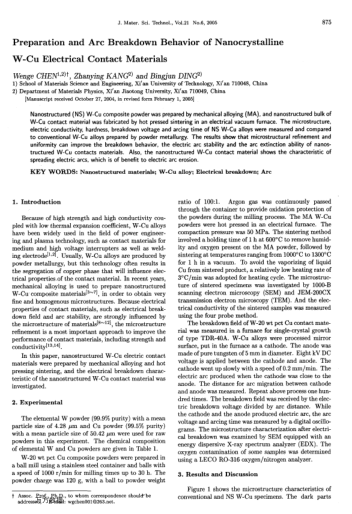 Preparation and Arc Breakdown Behavior of Nanocrystalline W-Cu Electrical Contact Materials