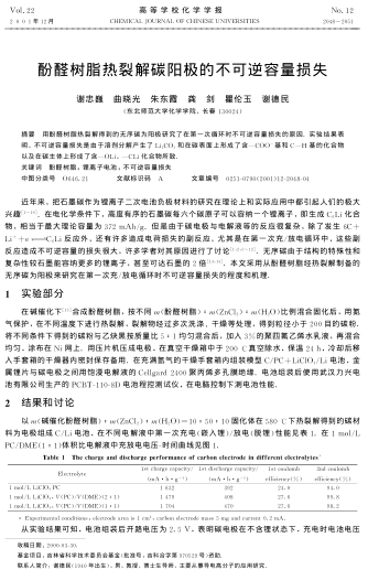 酚醛樹(shù)脂熱裂解碳陽(yáng)極的不可逆容量損失