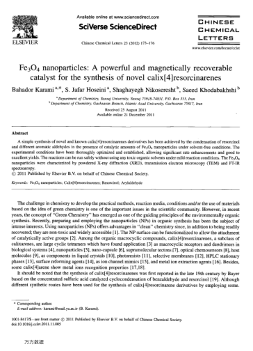 Fe3O4 nanoparticles: A powerful and magnetically recoverable catalyst for the synthesis of novel cal