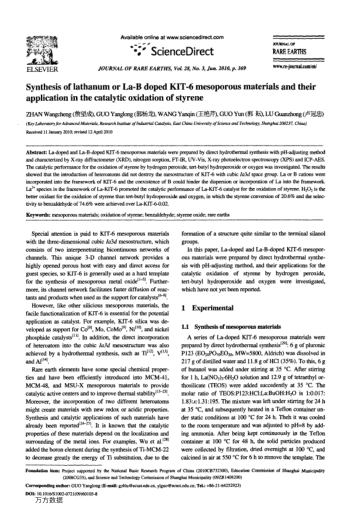 Synthesis of lathanum or La-B doped KIT-6 mesoporous materials and their application in the catalyti