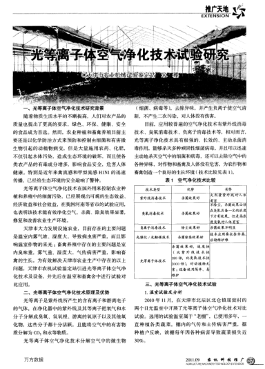 光等離子體空氣凈化技術(shù)試驗研究