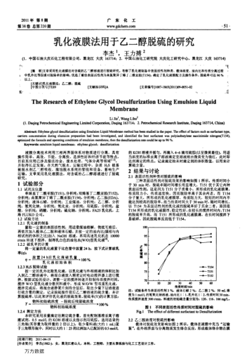 乳化液膜法用于乙二醇脫硫的研究