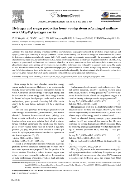 Hydrogen and syngas production from two-step steam reforming of methane over CeO2-Fe2O3 oxygen carri