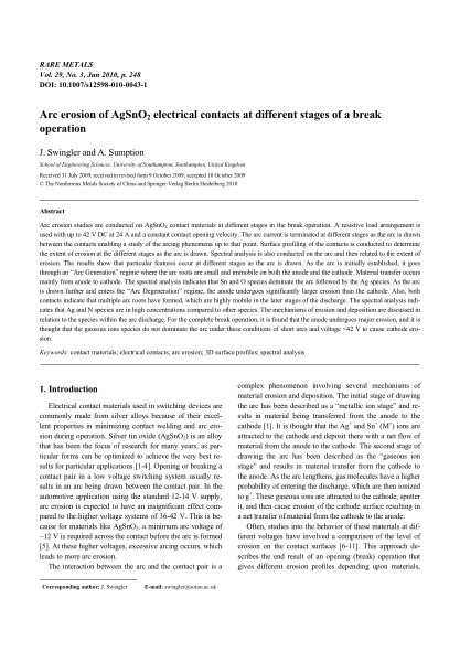 Arc erosion of AgSnO2 electrical contacts at different stages of a break operation