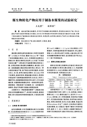 煤生物轉(zhuǎn)化產(chǎn)物應(yīng)用于制備水煤漿的試驗(yàn)研究