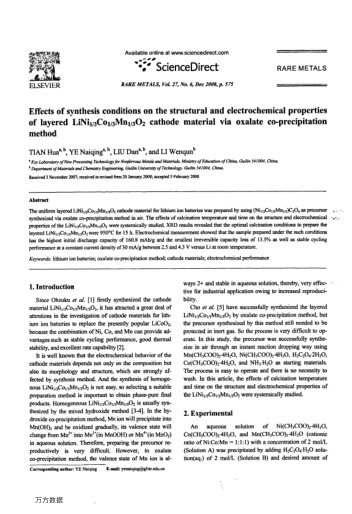 Effects of synthesis conditions on the structural and electrochemical properties of layered LiNi1/3C