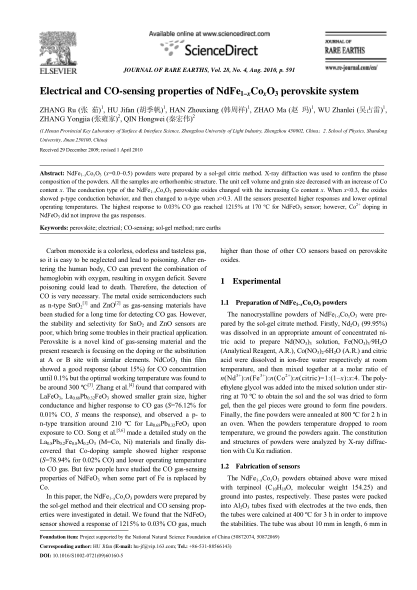 Electrical and CO-sensing properties of NdFe1-xCoxO3 perovskite system