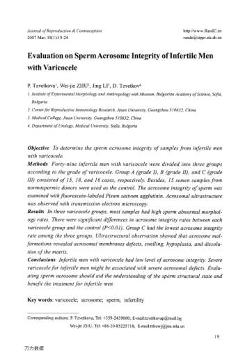 Evaluation on Sperm Acrosome Integrity of Infertile Men with Varicocele