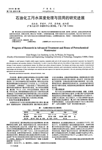 石油化工污水深度處理與回用的研究進(jìn)展