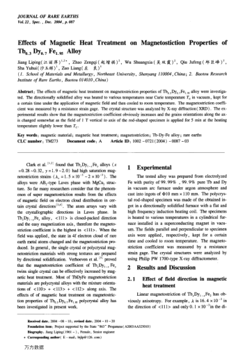 Effects of Magnetic Heat Treatment on Magnetostiction Properties of Tb0.3 Dy0.7 Fe1.95 Alloy